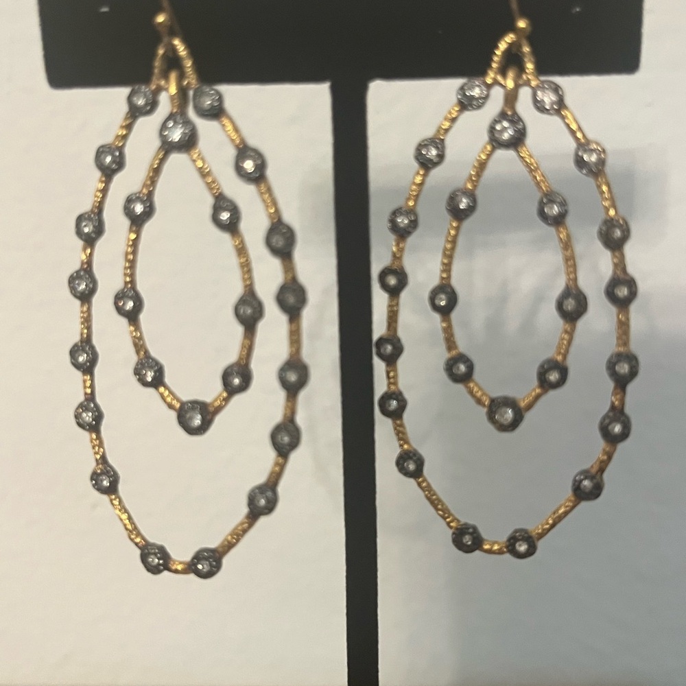 Alexis Bittar Gold and Gunmetal Crystal Earrings